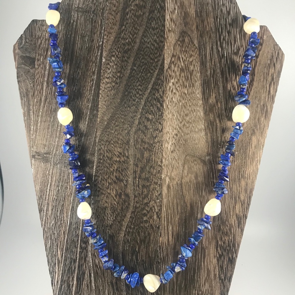 Vintage Mother of Pearl and Lapis Necklace
